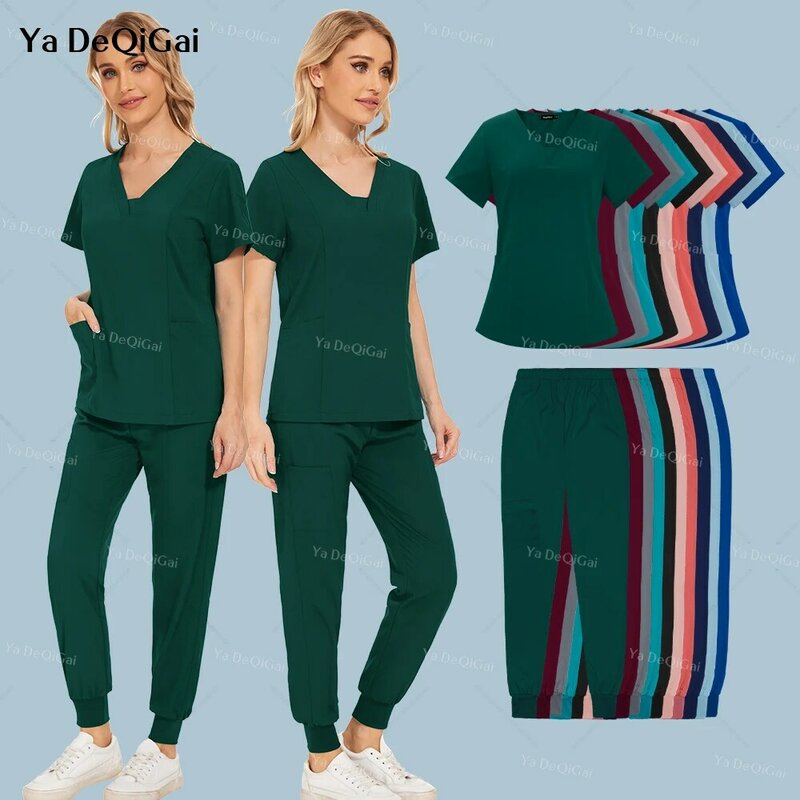 Medical Workwear Scrub Suit Pockets Top+jogger Pants Nursing Scrubs Set Nursing Uniform Women Multicolor Pet Doctor Work Clothes