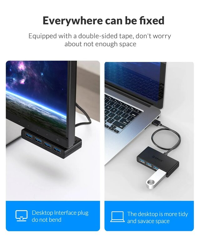 ORICO 4 Port USB 3.0 Hub dengan Port Catu Daya Mikro Adaptor Pemisah Multi USB 3.0 untuk PC Desktop Macbook Pro HDD SSD Seluler