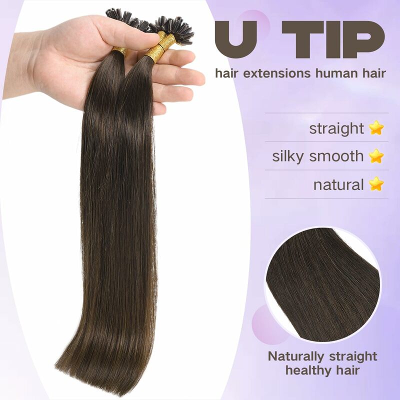 Ekstensi rambut ujung U lurus rambut manusia #2 rambut manusia coklat gelap Remy U Tip ekstensi rambut manusia 100 helai/pak rambut kuku