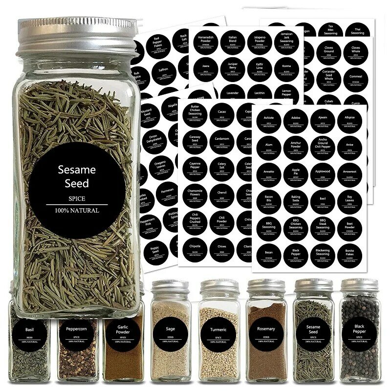 275 pces spice jar armazenamento etiquetas preto impermeável e à prova de óleo adesivos cozinha sala spice jar etiquetas cozinha spice jar adesivos