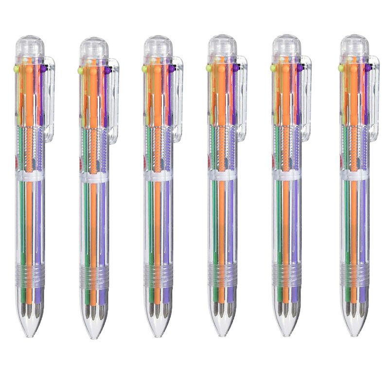 Criativa canetas esferográficas transparentes, 6 cores, Pressionando Color Ball Pen, Caneta de Óleo Papelaria, 6pcs