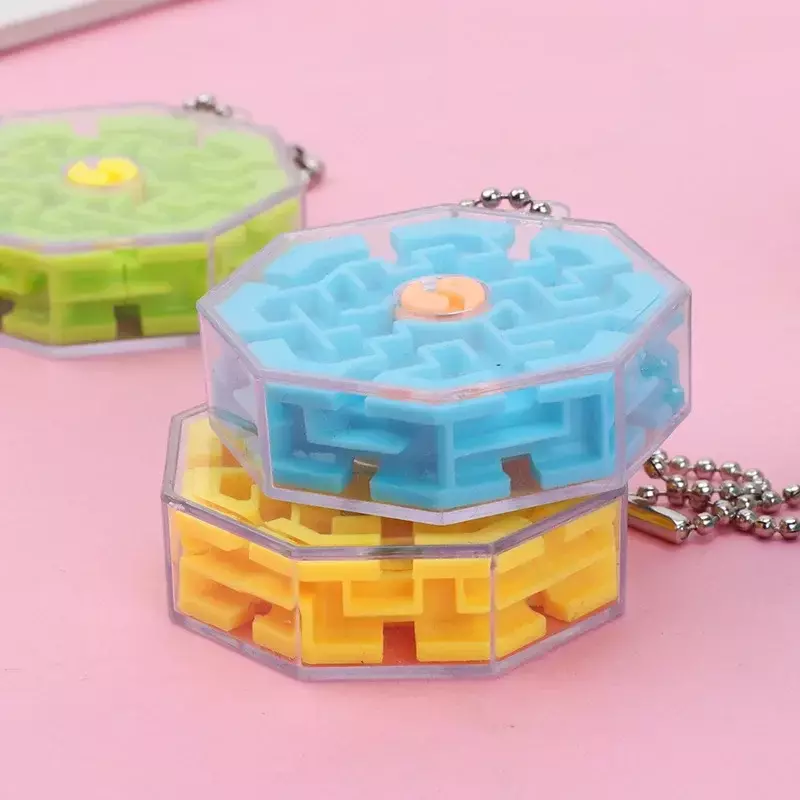 1 buah sepuluh sisi tiga-dimensi labirin kreatif 3D manik-manik bergulir dengan gantungan kunci hadiah pesta ulang tahun anak taman kanak-kanak