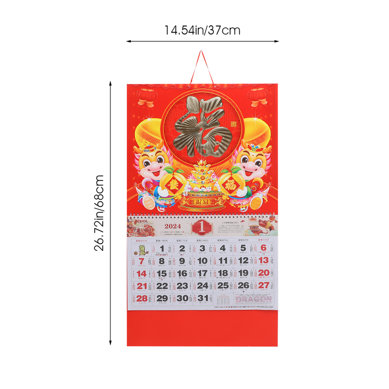 Parede Chinesa Calendário Pendurado Lunar, Calendário Diário do Dragão, Calendário Fengshui Chinês Tradicional, Ano Novo, 2024