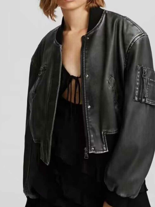 Jaqueta de couro falso para as mulheres, casaco de manga comprida com botão, estilo vintage, casual, roupa ao ar livre, overshirt chique, novo
