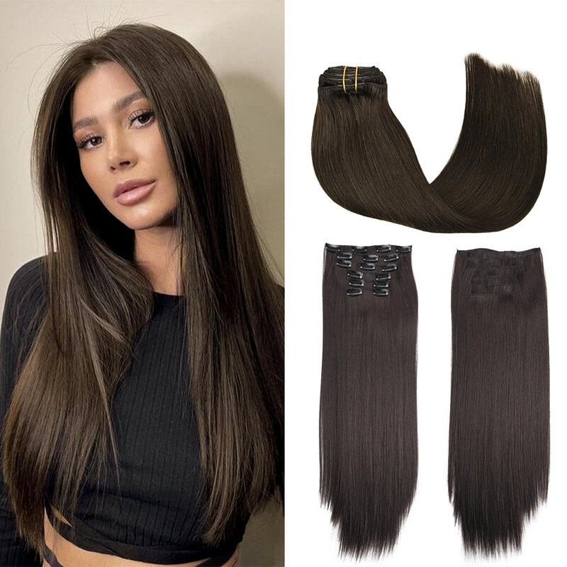 Clip in Hair Extensions No Tangling No Shedding 24Inch 6pcs Invisible Natural Straight Seamless Clip on Hair Extension for Women
