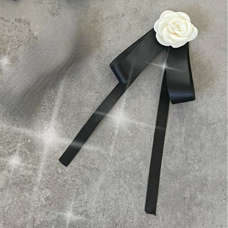 Branco camélia gravata borboleta para moda feminina terno camisa colar flores jk uniforme acessórios presente da mulher preto streamer pinos