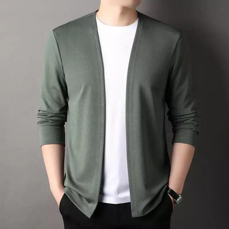 남성용 슬림핏 니트 카디건, 용수철 가을 캐주얼 남성 스웨터 코트 의류, 세련된 단색