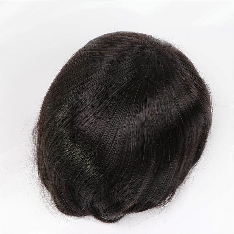 Transparent Thin PU Mens Toupee V-Looped 0.04-0.06mm Real Human Hair Replacement System Toupee For Men Super Thin Skin Hairline