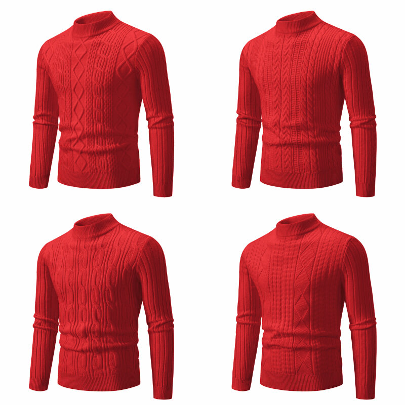 男性、ジャカードプルオーバー、暖かいスリムな服、高品質、冬、2023のためのモノクロネックニットセーター