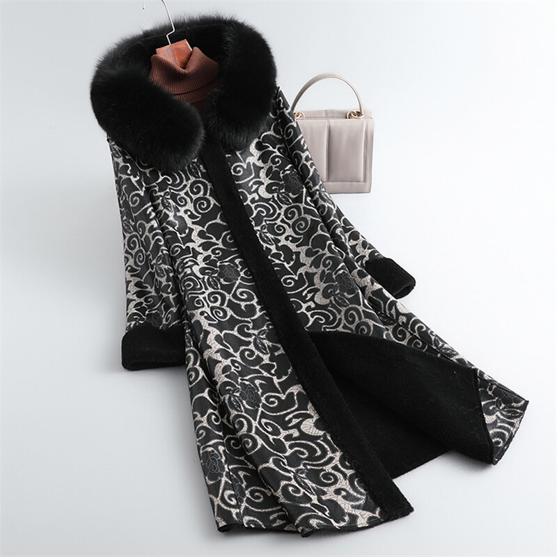 Aorice Old Women cappotto in vera pelliccia di lana parka New Winter Warm Female Fox Hood giacche Plus Size cappotti CT1110