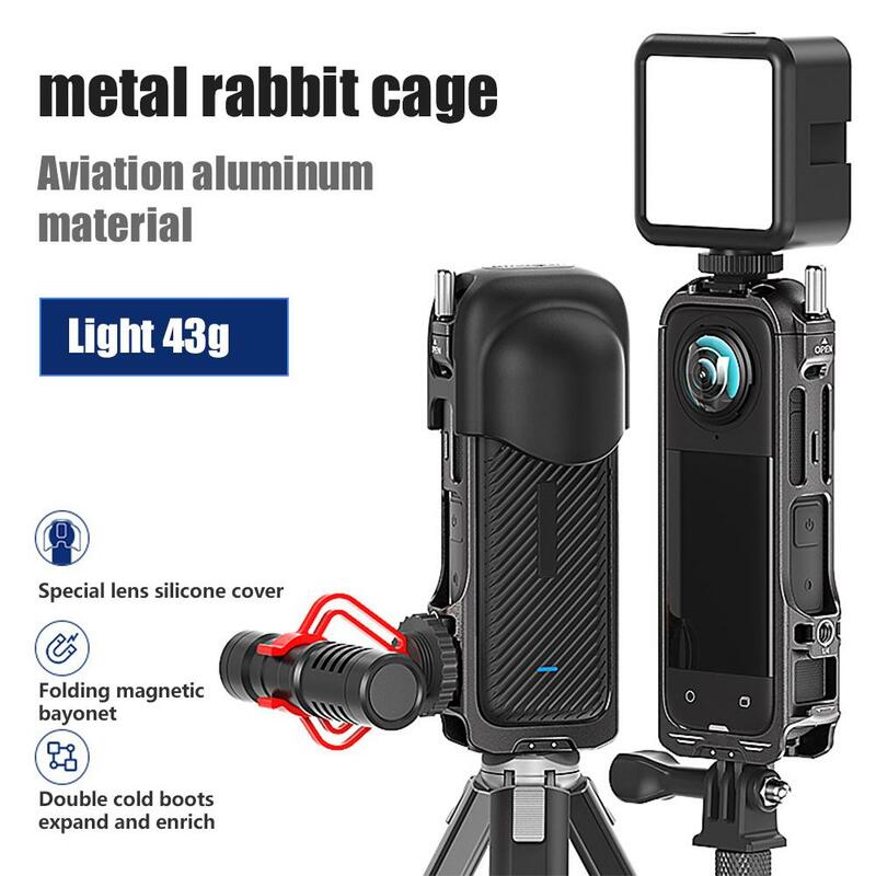 Metal Frame Rabbit Cage para Insta360, Caso Utilitário de Proteção com Sapato Frio, Insta 360, Acessório para Câmera X4 Action, 1 Conjunto