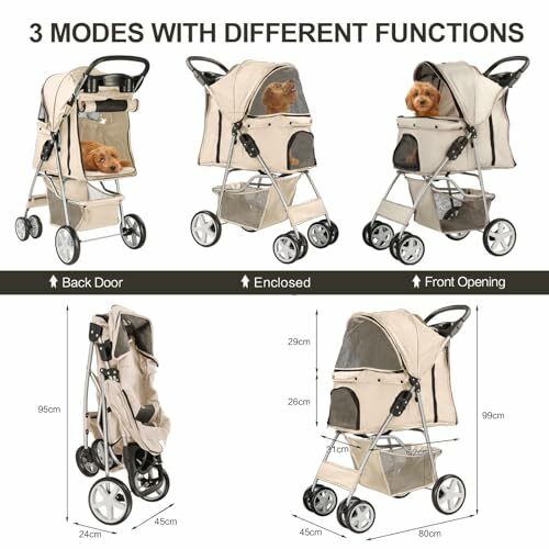 Pet Stroller for Small Dogs and CatsQuick-Folding Portable Travel Cat Dog Stroller with Storage Basket and Cup Holder, 4 Wheels