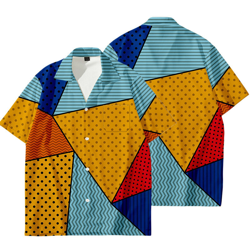 Męskie designerskie koszule hawajskie bluzka z krótkim rękawem moda Streetwear nadruk paski wakacje Hiphop casualowa klapa odzież Camisa