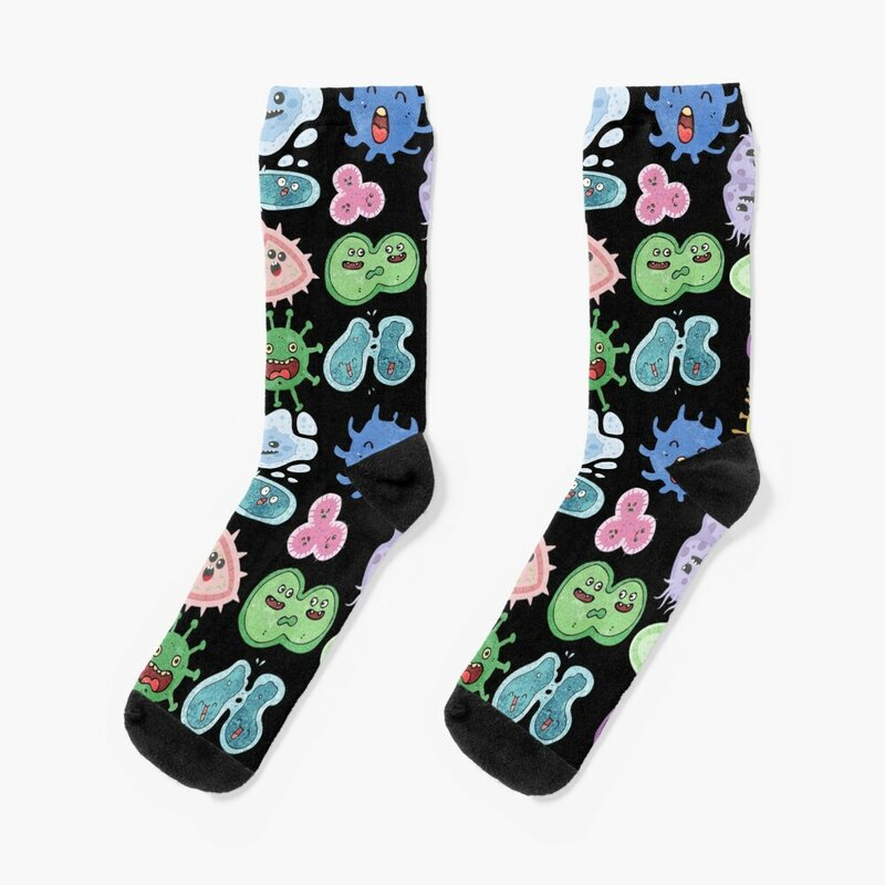 Cute Pattern Sticker Pack, Micróbios Bactérias e Vírus, Microbiology, Seamless Men and Women's Loose Winter Socks, Ladies Socks