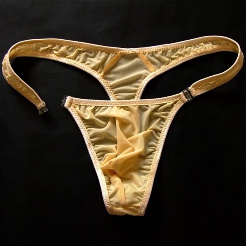 2019 hot M/L/XL przezroczyste męskie nylonowe stringi męskie seksowne guziki figi Bikini Gay stringi/Jocks/Tanga/t-back bielizna gejowska