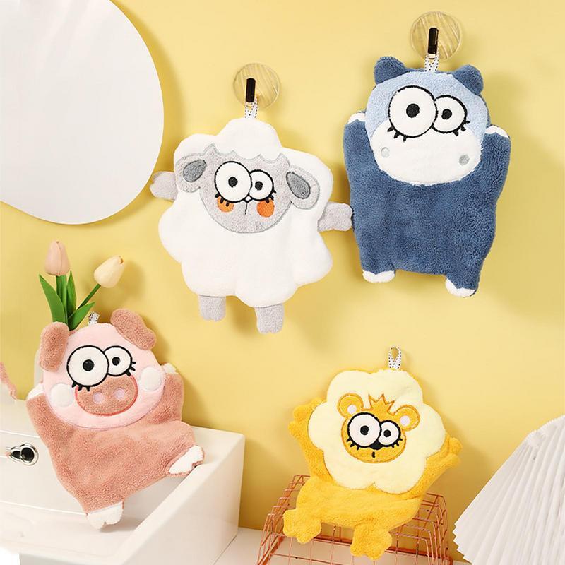 cute Cartoon Hand Towel Soft Coral Velvet Cartoon Towels With Lanyard Bathroom Accessories Cute Animal shape design For Washroom