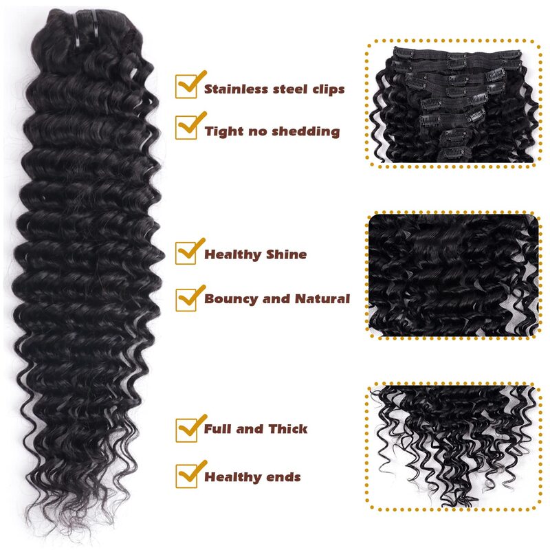 وصلات إطالة شعر للنساء ، شعر بشري ، برازيلي ، موجة عميقة ، لون أسود طبيعي ، شعر ريمي ، 14-26 بوصة