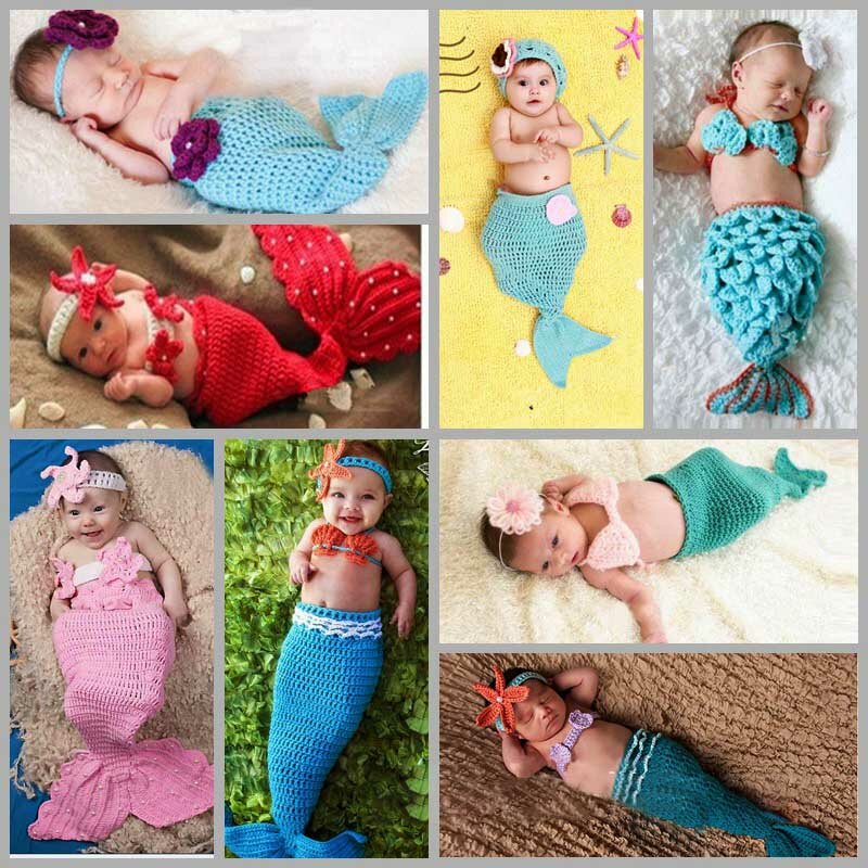 Nieuwe Gebreide Paarse Zeemeermin Kinderfotografie Kleding, Baby Kostuum, Voor Pasgeboren Baby Studio Fotoshoot Rekwisieten Accessoires