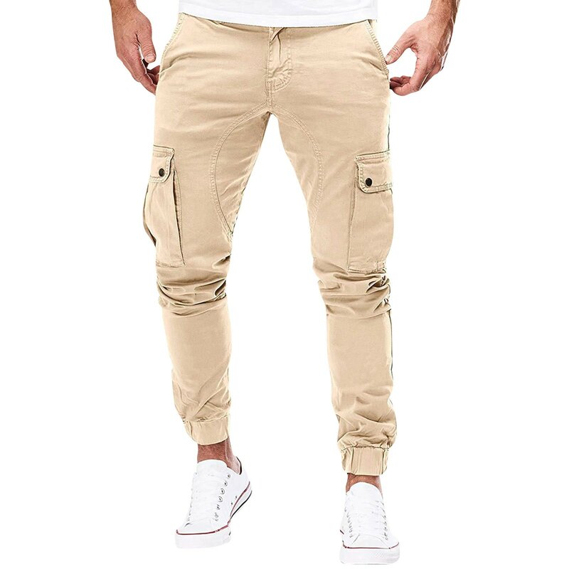 Men'S Skinny Cargo Pants Spring Casual Multi-Pocket Cargo Pants Daily Outdoor Sports Fashion All-Match Overall Pants