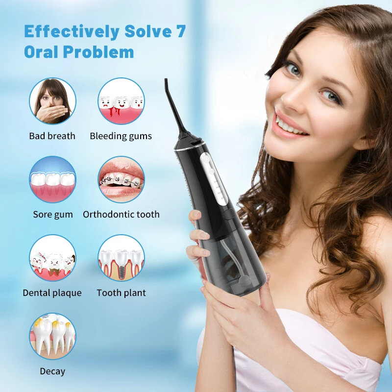 جهاز تنظيف مياه أسنان لاسلكي للأسنان ، 4 أوضاع ، جهاز ري الفم ، محمول وقابل لإعادة الشحن ، مقاوم للماء IPX7 ، نفاثة مياه للأسنان