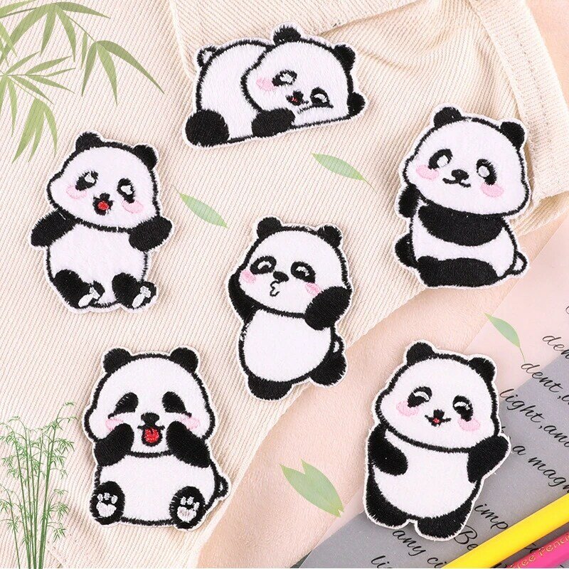 2024 Sew Cute Panda Cartoon Animal Embroider Fabric Patch Label Heat Sticker for Cloth Hat Jeans Backpack Adhesive Emblem Logo
