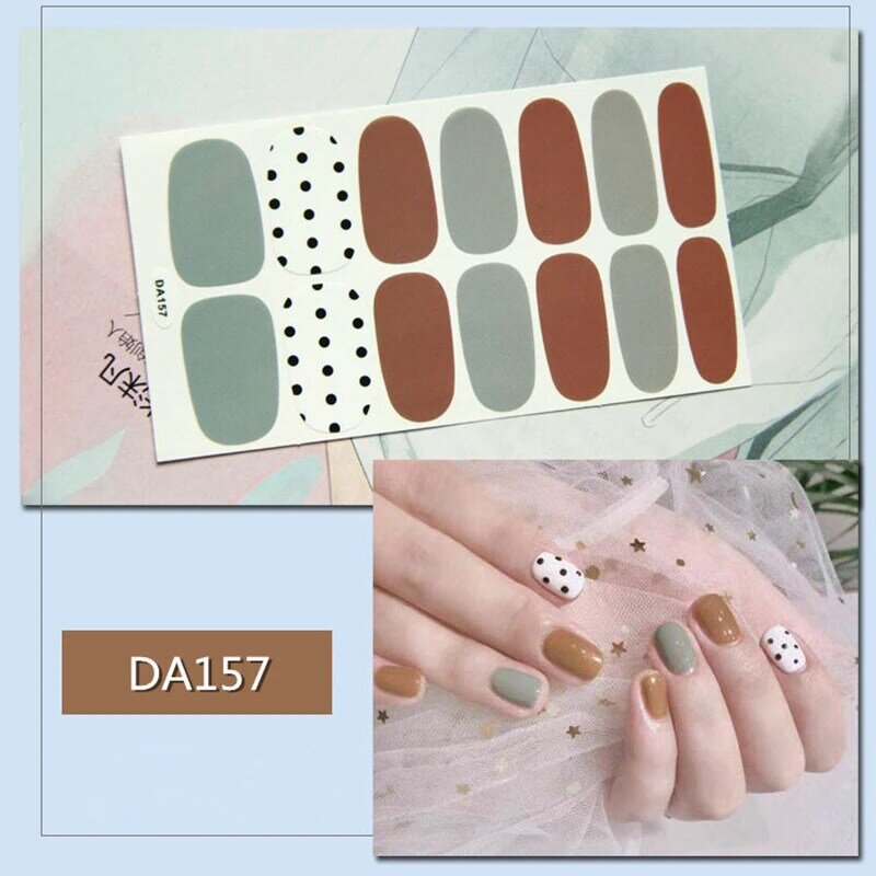 14tips/sheet Nail Wraps Polish Decals Strips Golden Glitter 3D Adhesive Full Nail Art Stickers Manicure Kits Drop Shipping