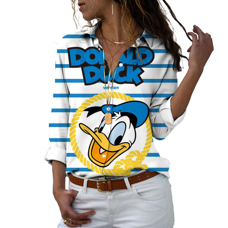 Disney-Chemises hawaïennes à manches longues, chemise boutonnée, chemisier coloré à revers, impression complète 3D, vacances à la plage, mode décontractée, automne, 2022