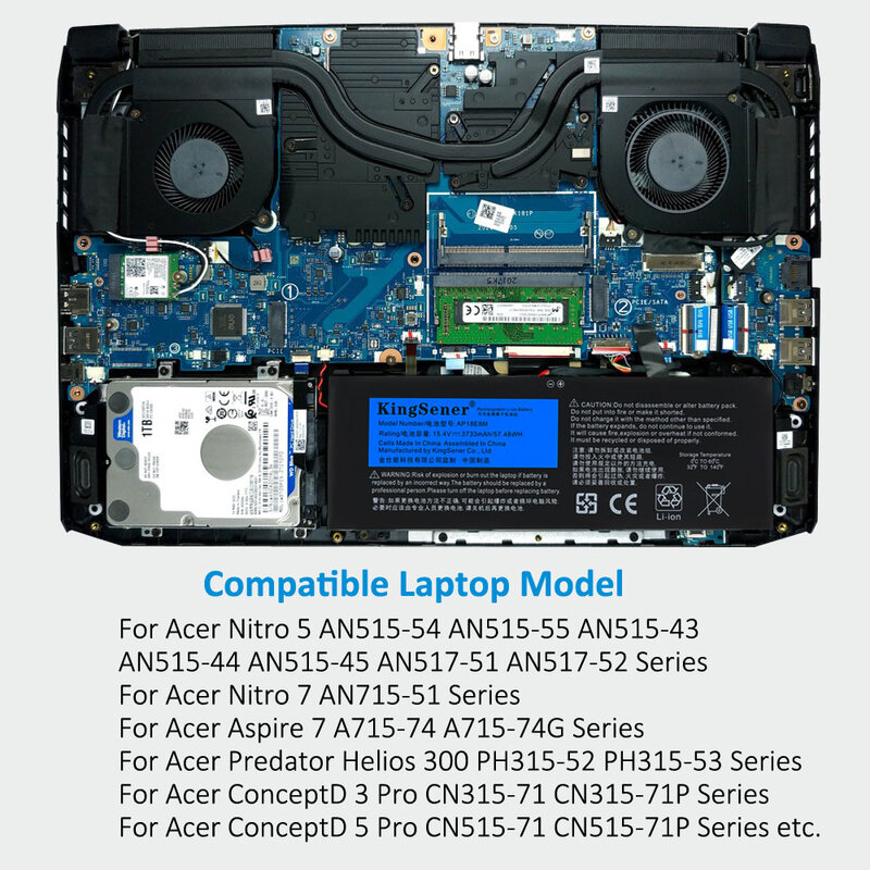 Baterai Laptop KingSener AP18E8M untuk Acer Nitro 5 AN515-54 7 Aspire 7 Seri Tablet AP18E7M