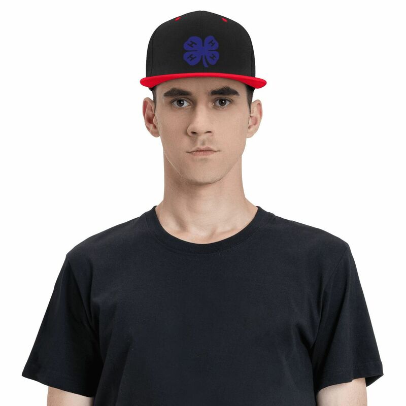 Benutzer definierte blaue 4h vier blättrige Kleeblatt Baseball kappe für Männer Frauen flache Hysterese Hip Hop Papa Hut Streetwear