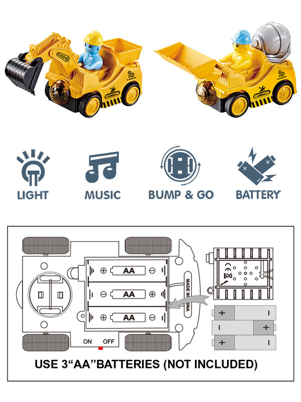 لعبة حفارة مركبة كهربائية ليد للأطفال ، صوت وضوء ، نموذج سيارة هندسية عالمية ، هدية عيد ميلاد للأولاد