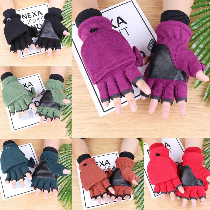 Флисовые перчатки с половиной пальца, зимние осенние перчатки, перчатки без пальцев с отверстием для большого пальца