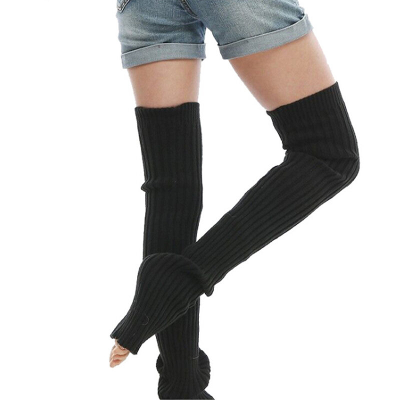 Mulheres meias de dança inverno engrossado alongado coxas malha lã meias mangas adulto sobre joelho perna almofadas quentes