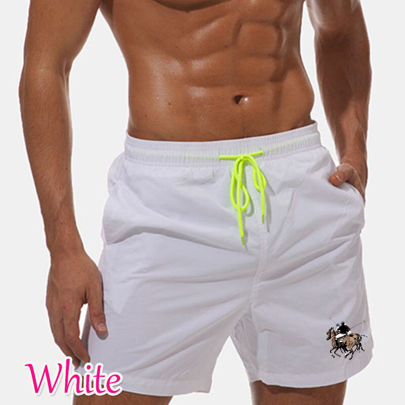 Pantalones cortos blancos para hombre, Shorts deportivos de poliéster de estilo japonés para correr, informales, de verano, con cintura elástica, ropa estampada