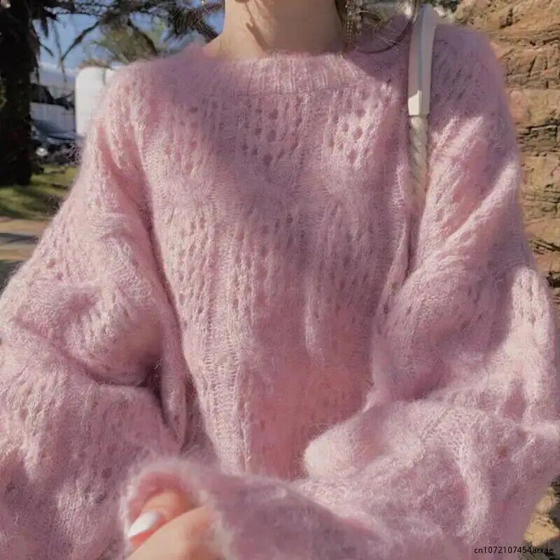 Hollow Pullover Sweater Women's Spring Outer Wear Loose Loose Lazy Style Sweet Thin Knit Sweater Autumn