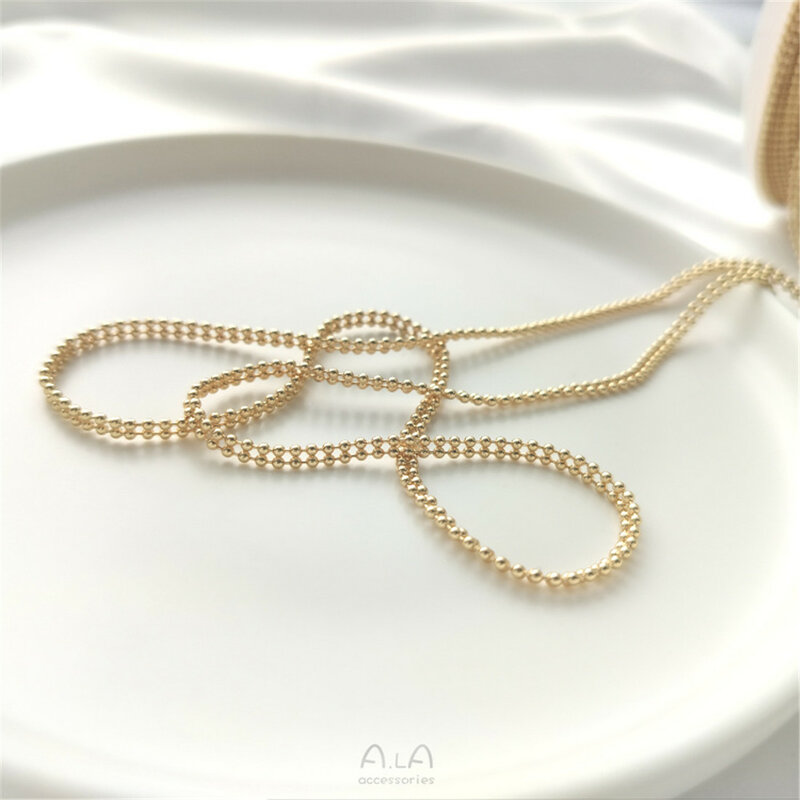 Catena di perline a doppia fila rivestita in oro 14K catena di perline rotonde da 1.5mm catena allentata braccialetto fai da te accessori per catena di gioielli in corda intrecciata