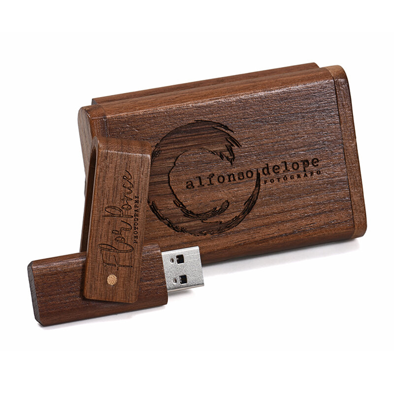 JASTER Wooden Box+Rotatable Pen Drive 128GB Free Custom Logo Usb Flash Drive 64GB Maple Wood Usb Memory 32GB 16GB Creative Gift