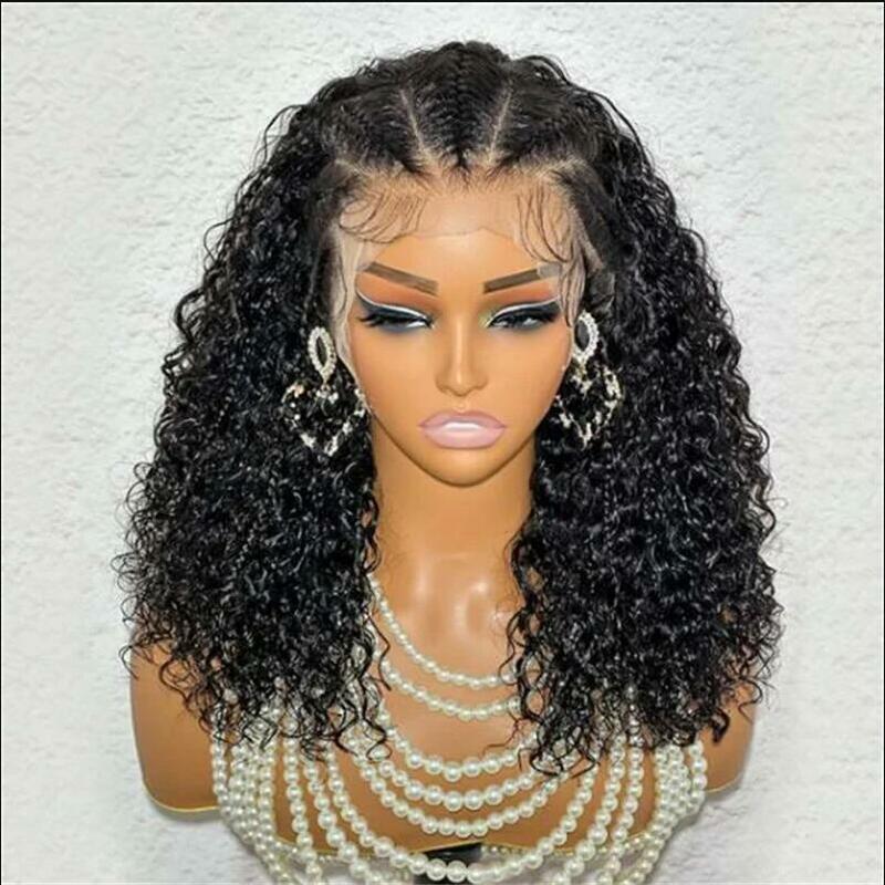Long Black Kinky Curly Lace Front Wig para mulheres africanas, cabelo macio do bebê, 180 densidade, resistente ao calor, pré-arrancadas, sem cola, diariamente, 26"