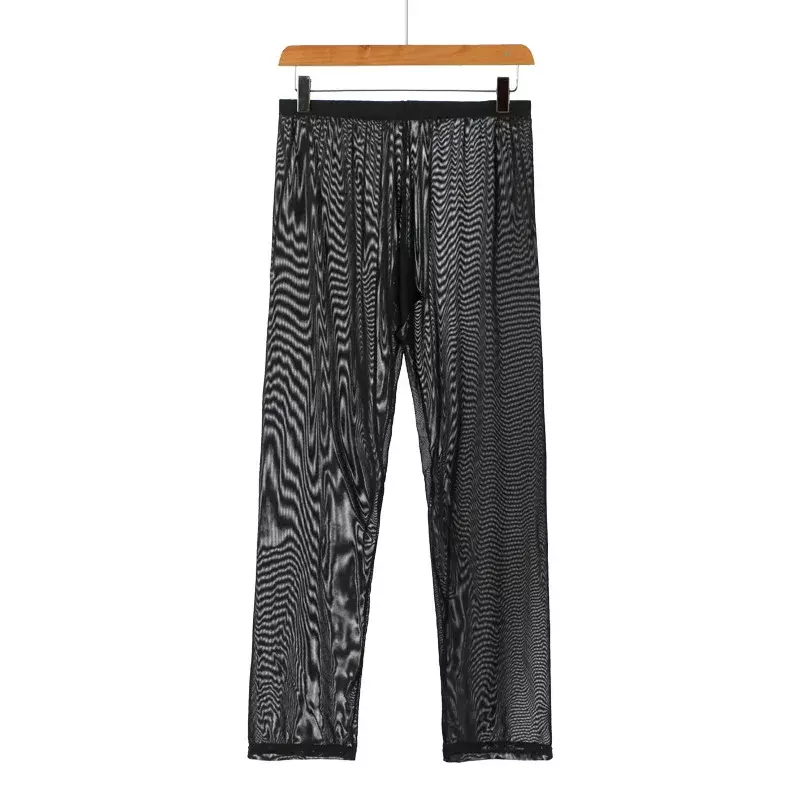 Pantaloni da pigiama da uomo trasparenti in seta a rete da uomo per pigiami da notte da uomo larghi pigiama Sexy trasparente