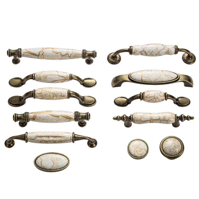 Antigos Alças De Móveis De Cerâmica, Botões De Veia De Mármore, Maçanetas De Porta Do Armário, Gaveta Puxa, Armários De Cozinha