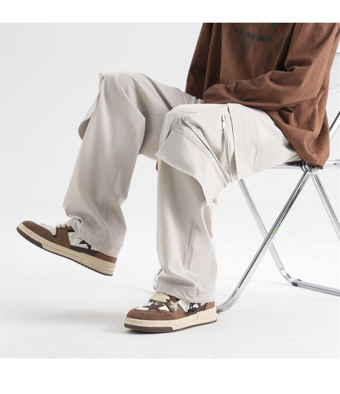Men's Spring and Autumn Hong Kong Style Casual Pants Workwear Functional Multi Pocket Long Pants
