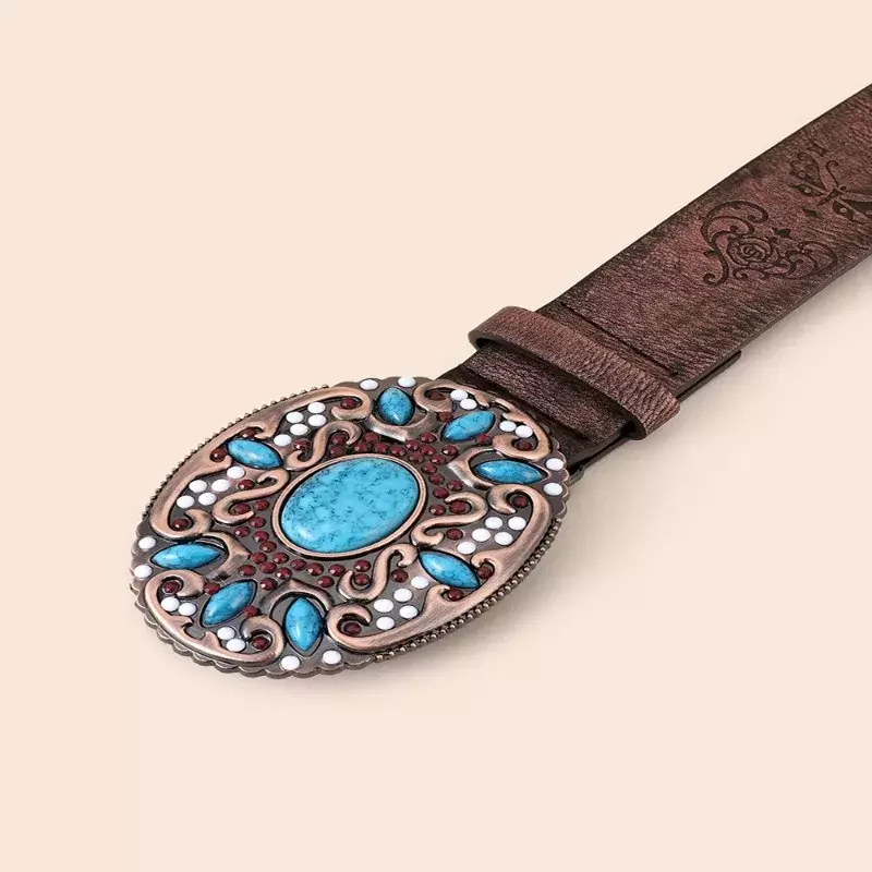 Wysokiej jakości turkusowy pasek damski z dekoracyjną klamrą z wytłoczonym paskiem na ramię w stylu Casual modny opatrunek