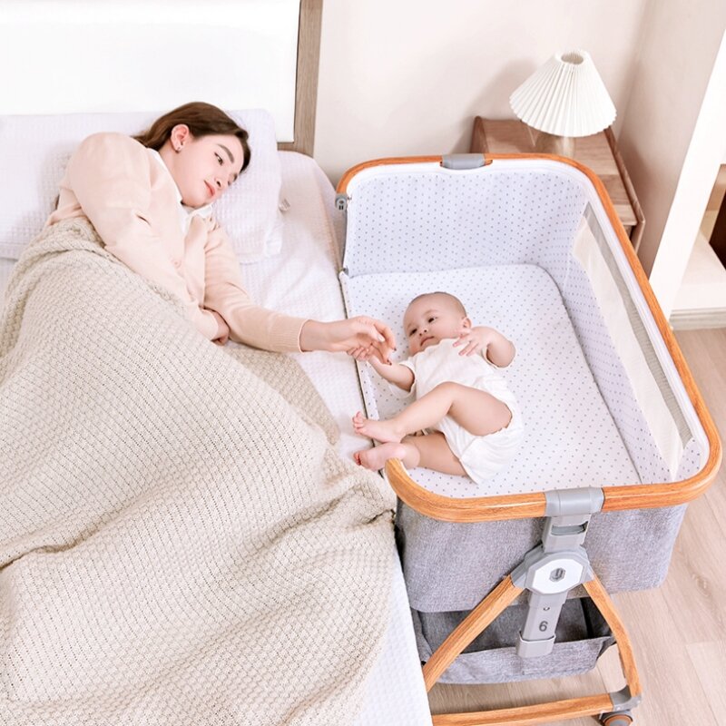 เตียงนอนอลูมิเนียมพกพาเคลื่อนย้ายได้เตียงเด็ก0-3ปีพับได้อเนกประสงค์สำหรับเด็กแรกเกิดบ้านเตียงใหญ่