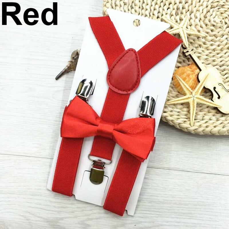 Kids Xmas Stage Costume Suspenders Children Clip-On Adjustable Y-Back Suspenders Bowtie Matching Outfit Candy Colors Strap Clip