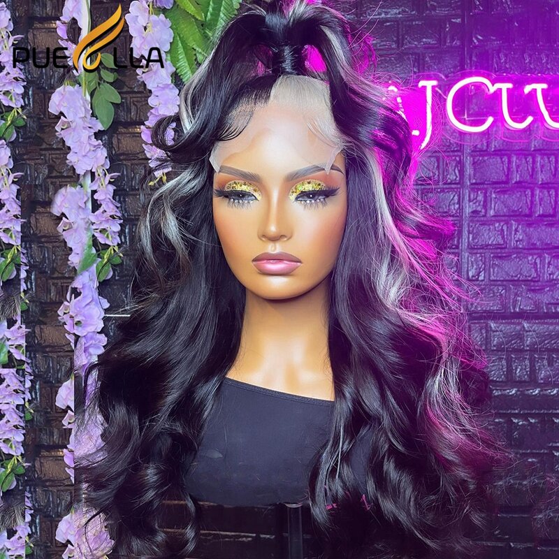 Cinza 30 polegadas frente do laço peruca de cabelo humano brasileiro glueless solto onda destaque cinza loira colorido 13x6 perucas frontais para mulher