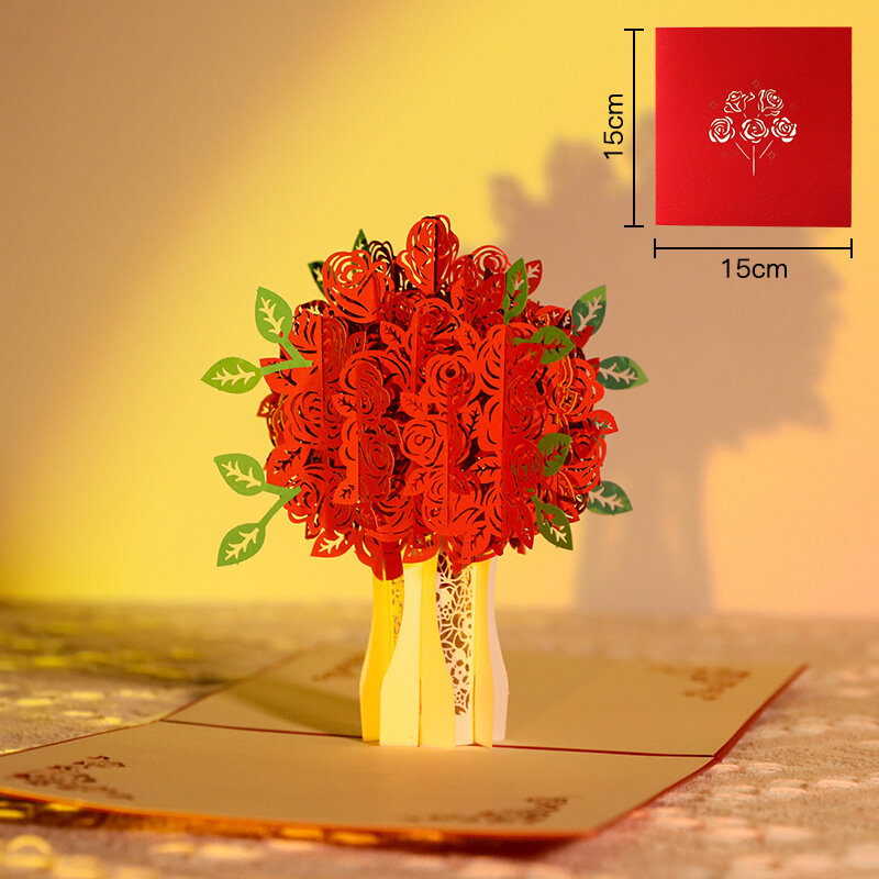 Stereoscopische Rozen 3d Pop-Up Liefde Wenskaart Envelop Valentijnsdag Verjaardag Verjaardag Wenskaart Koppels Ansichtkaart