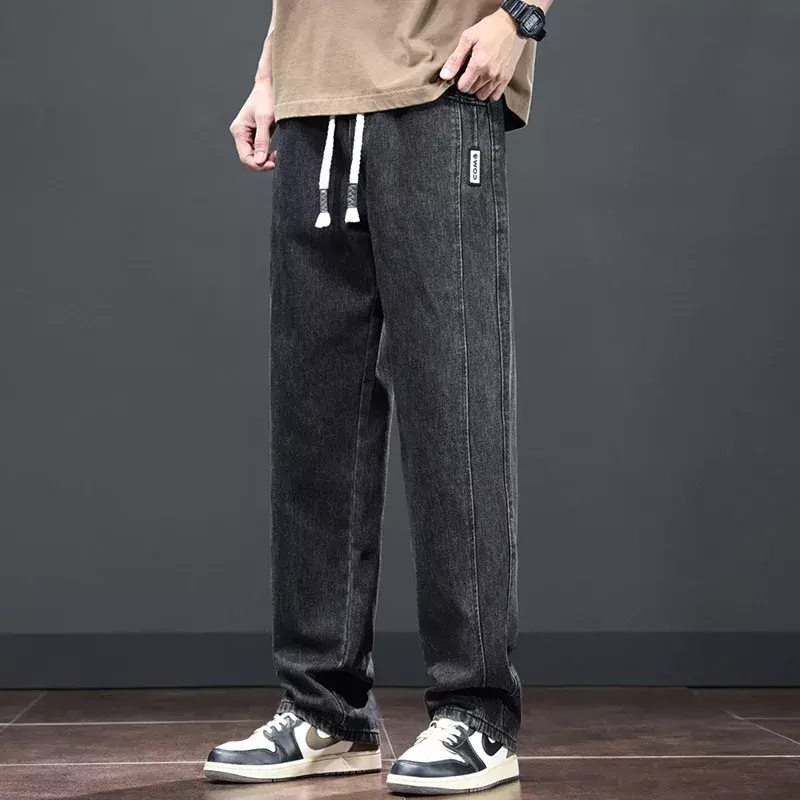 Koreaanse Mode Baggy Jeans Mannen Nieuwe Lente Wijde Pijpen Heren Broek Elastische Taille Loszittende Heren Y 2K Kleding