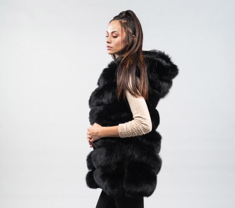 Chaleco de piel auténtica de zorro Natural para mujer, abrigo grueso sin mangas, Color negro puro, calidad superior, 2023