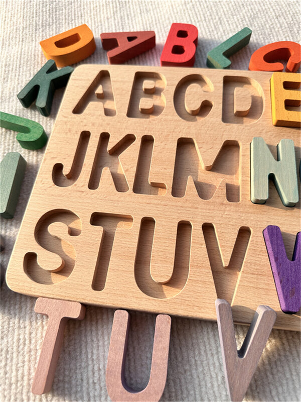 子供のためのモンテッソーリ木製教育ボード,虹,アルファベット,パズル,パステル,abc,学習文字