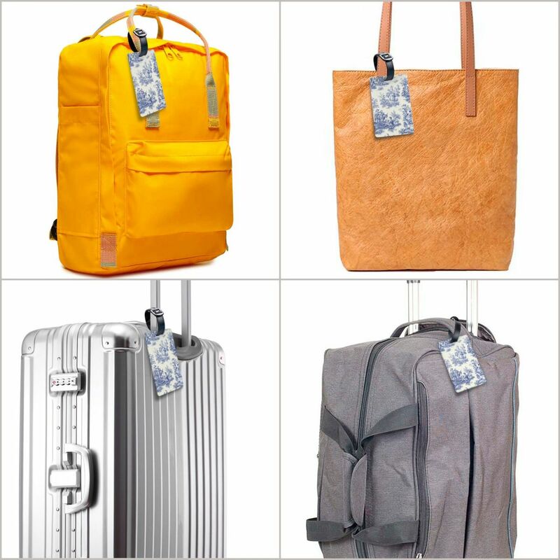 Klasyczna francuska granatowa etykiety na bagaż z motywem Toile De Jouy do walizek modna etykietki na bagaż identyfikator prywatności