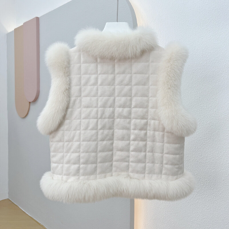 2023 jesienno-zimowa nowa prawdziwy lis kurtka kobiety moda słodki Pluffy prawdziwe futro kamizelki ciepły bawełniany płaszcz bez rękawów